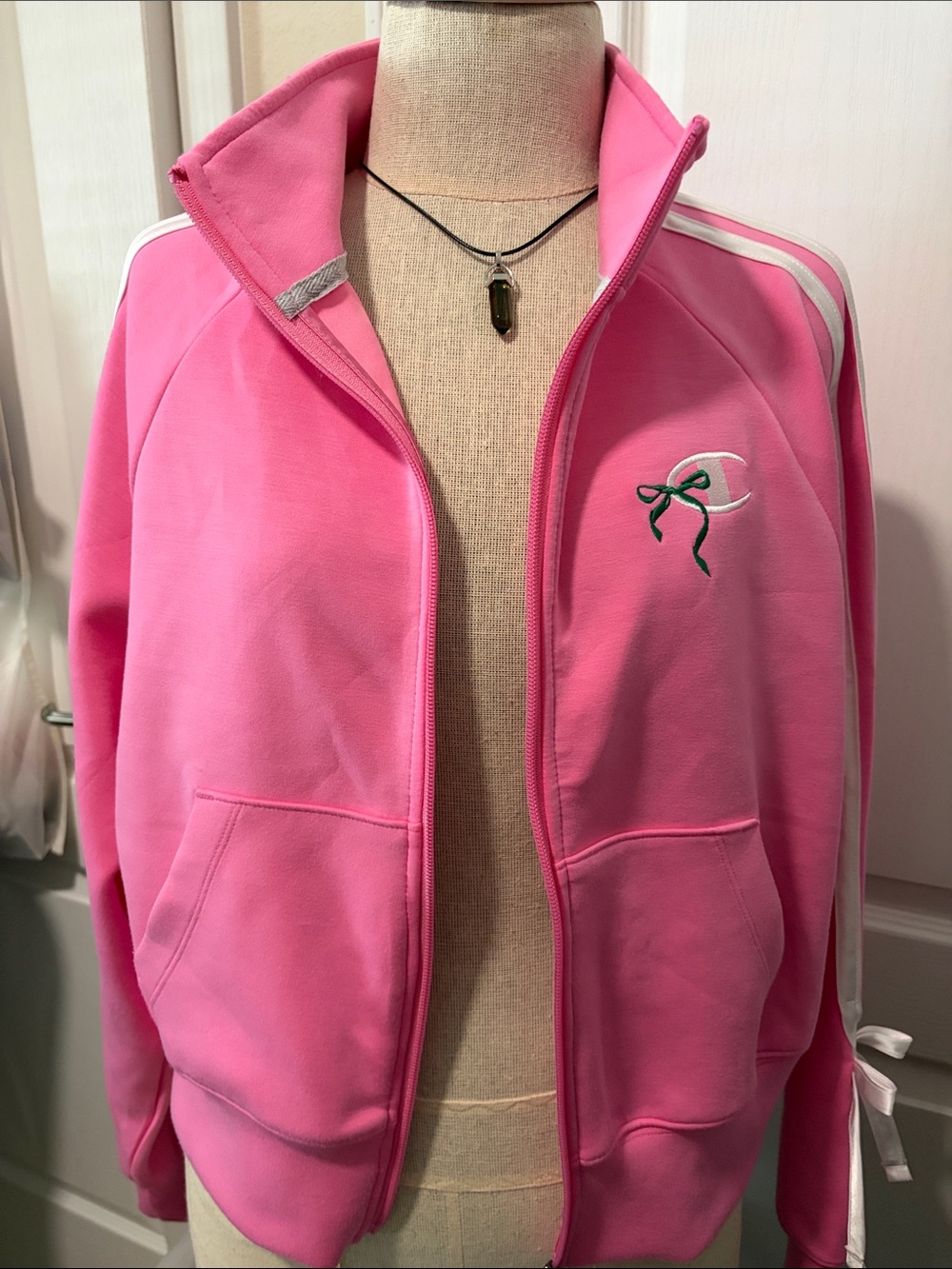 Pink woman ' Track Jacket with Embroidered Ribbon Detail